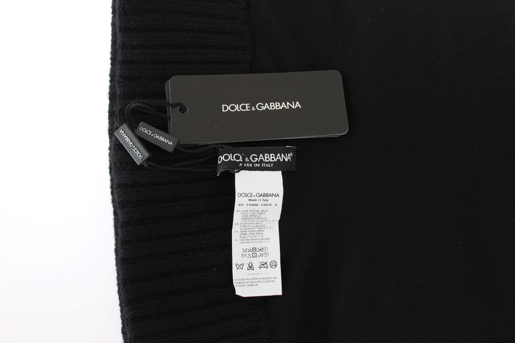 Dolce & Gabbana Scaldacollo Cappello in Maglia Nera con Paillettes
