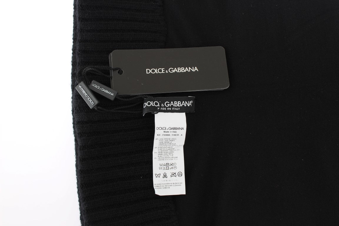 Dolce & Gabbana Scaldacollo Cappello in Maglia Nera con Paillettes