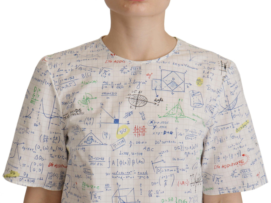 Top Dolce & Gabbana in cotone bianco a maniche corte con stampa Algebra