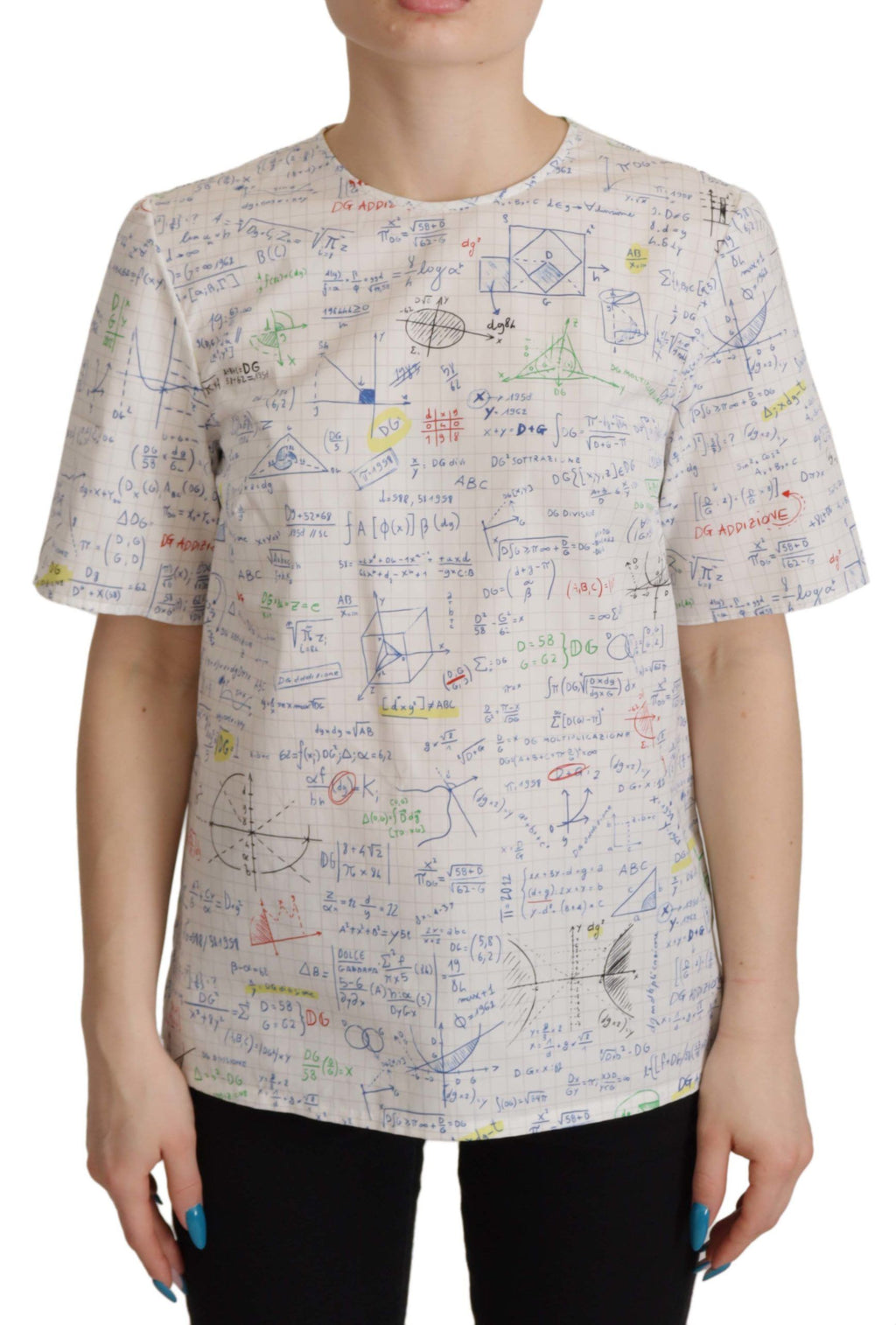 Top Dolce & Gabbana in cotone bianco a maniche corte con stampa Algebra
