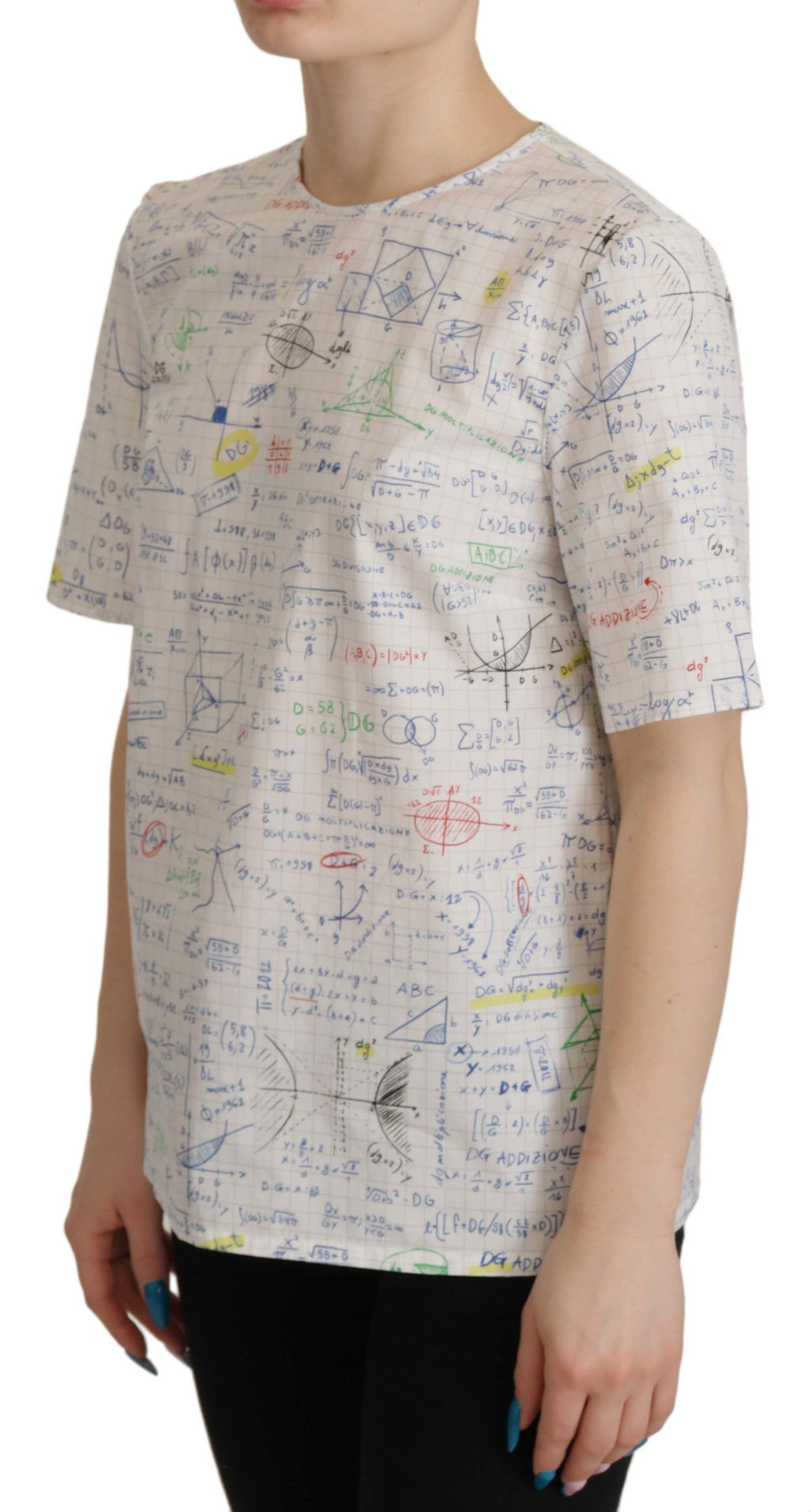 Top Dolce & Gabbana in cotone bianco a maniche corte con stampa Algebra