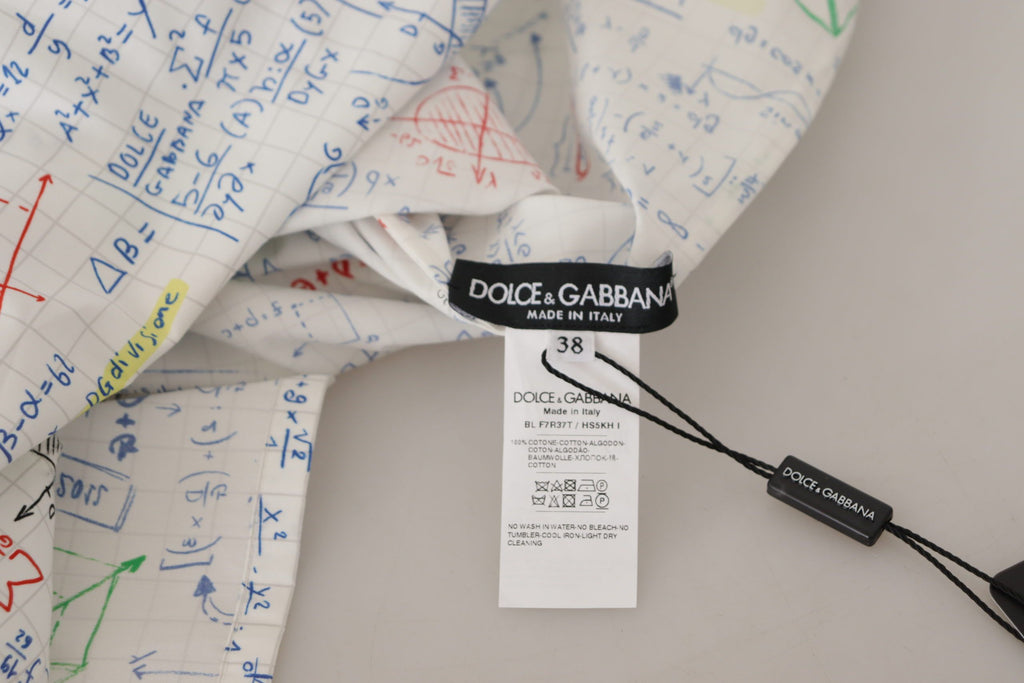 Top Dolce & Gabbana in cotone bianco a maniche corte con stampa Algebra