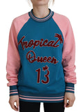 Maglione Dolce & Gabbana blu rosa con paillettes e cristalli Regina