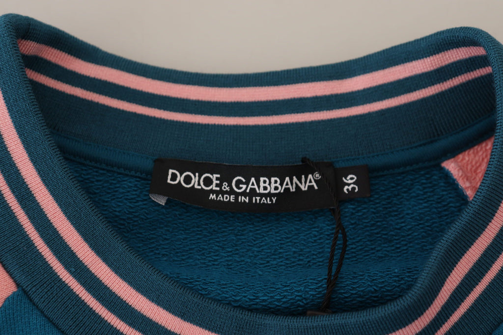 Maglione Dolce & Gabbana blu rosa con paillettes e cristalli Regina