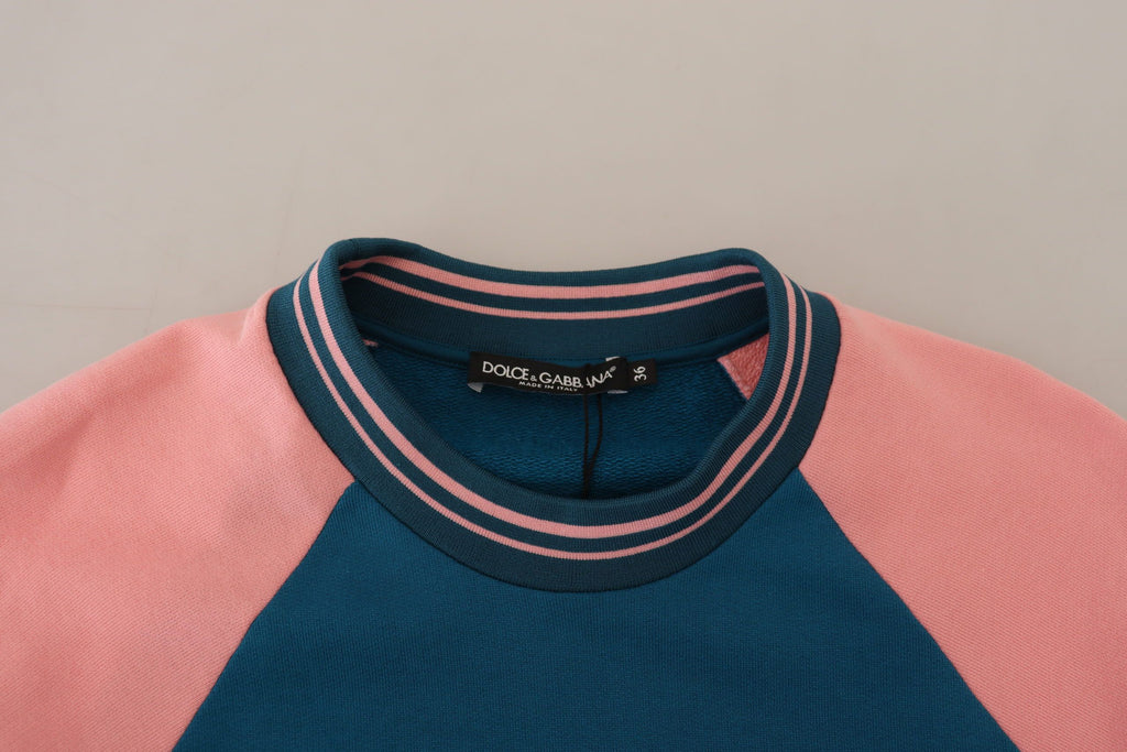 Maglione Dolce & Gabbana blu rosa con paillettes e cristalli Regina