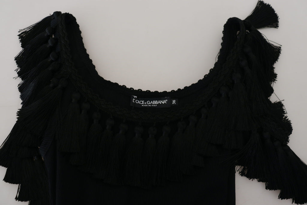 Top senza maniche in cotone con nappe Dolce & Gabbana nero