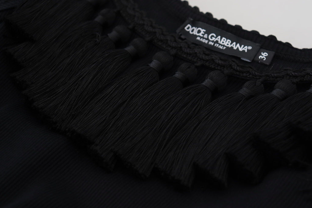 Top senza maniche in cotone con nappe Dolce & Gabbana nero