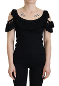 Top senza maniche in cotone con nappe Dolce & Gabbana nero