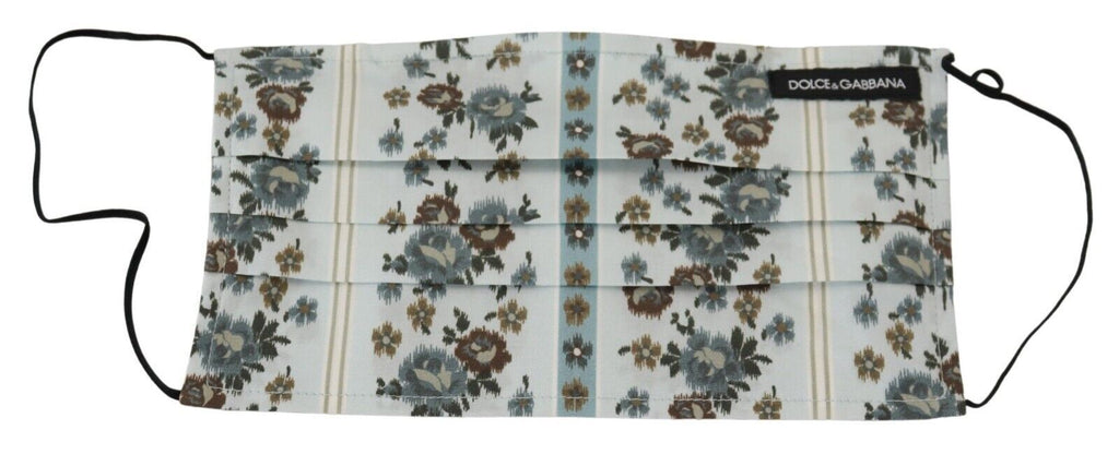 Mascherina Dolce & Gabbana in cotone bianco a fiori con pieghe e elastici auricolari
