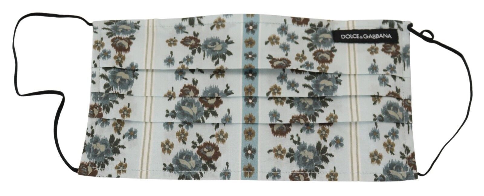 Mascherina Dolce & Gabbana in cotone bianco a fiori con pieghe e elastici auricolari