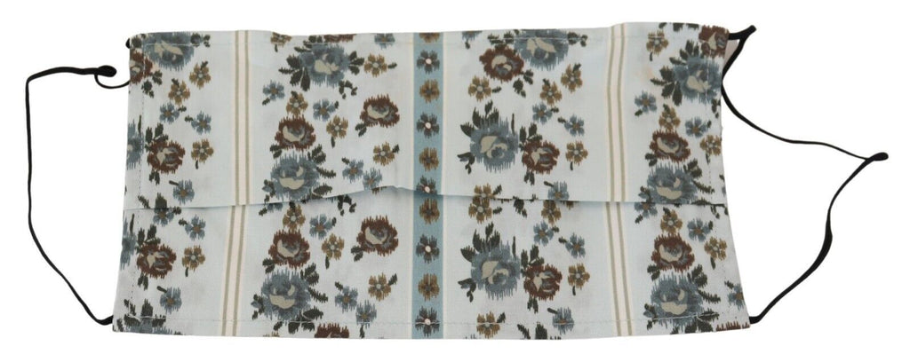 Mascherina Dolce & Gabbana in cotone bianco a fiori con pieghe e elastici auricolari