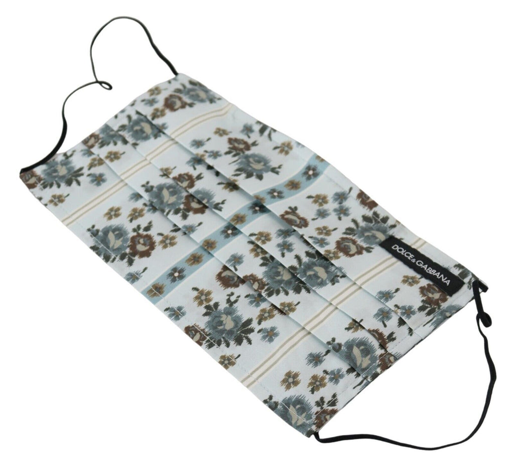 Mascherina Dolce & Gabbana in cotone bianco a fiori con pieghe e elastici auricolari