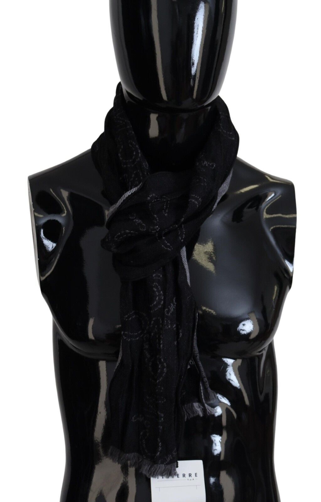 Costume National Black Gray Logo Print Men Neck Wrap Shawl Scarf