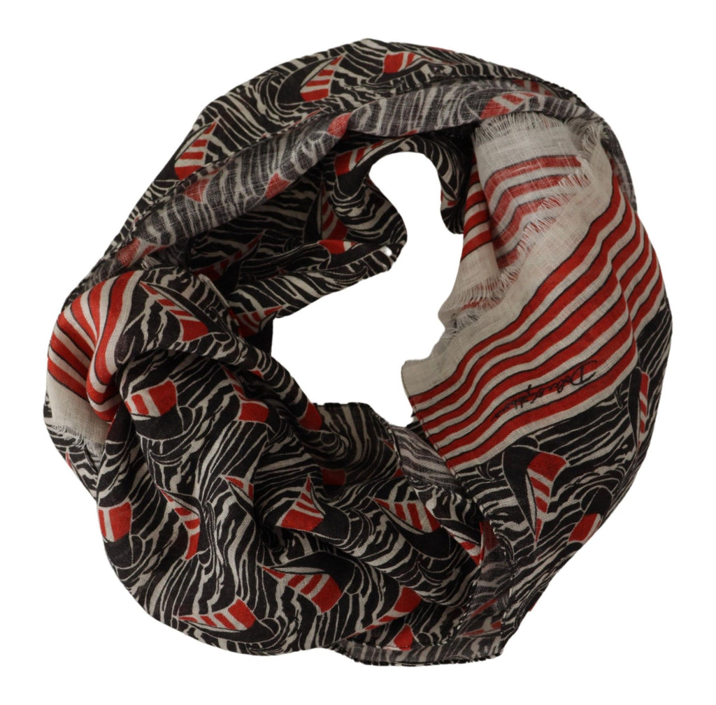 Sciarpa/Stola Dolce & Gabbana in Lino Nero Rosso con Stampa Righe Motivo Barche a Vela