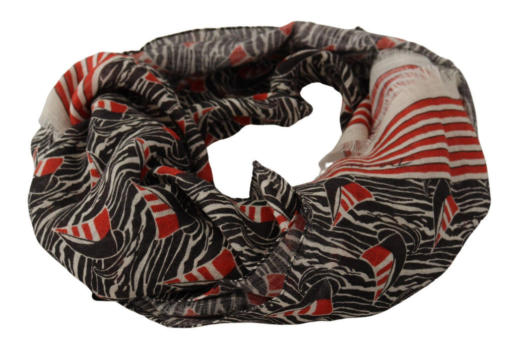 Sciarpa/Stola Dolce & Gabbana in Lino Nero Rosso con Stampa Righe Motivo Barche a Vela