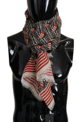 Sciarpa/Stola Dolce & Gabbana in Lino Nero Rosso con Stampa Righe Motivo Barche a Vela