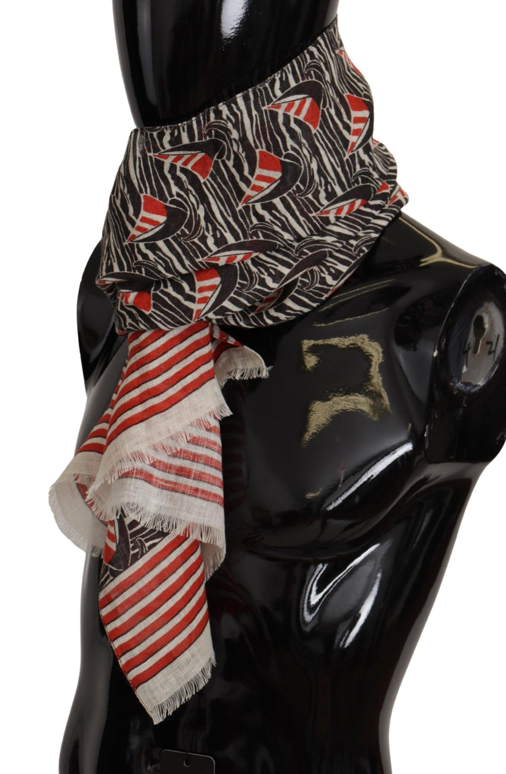 Sciarpa/Stola Dolce & Gabbana in Lino Nero Rosso con Stampa Righe Motivo Barche a Vela