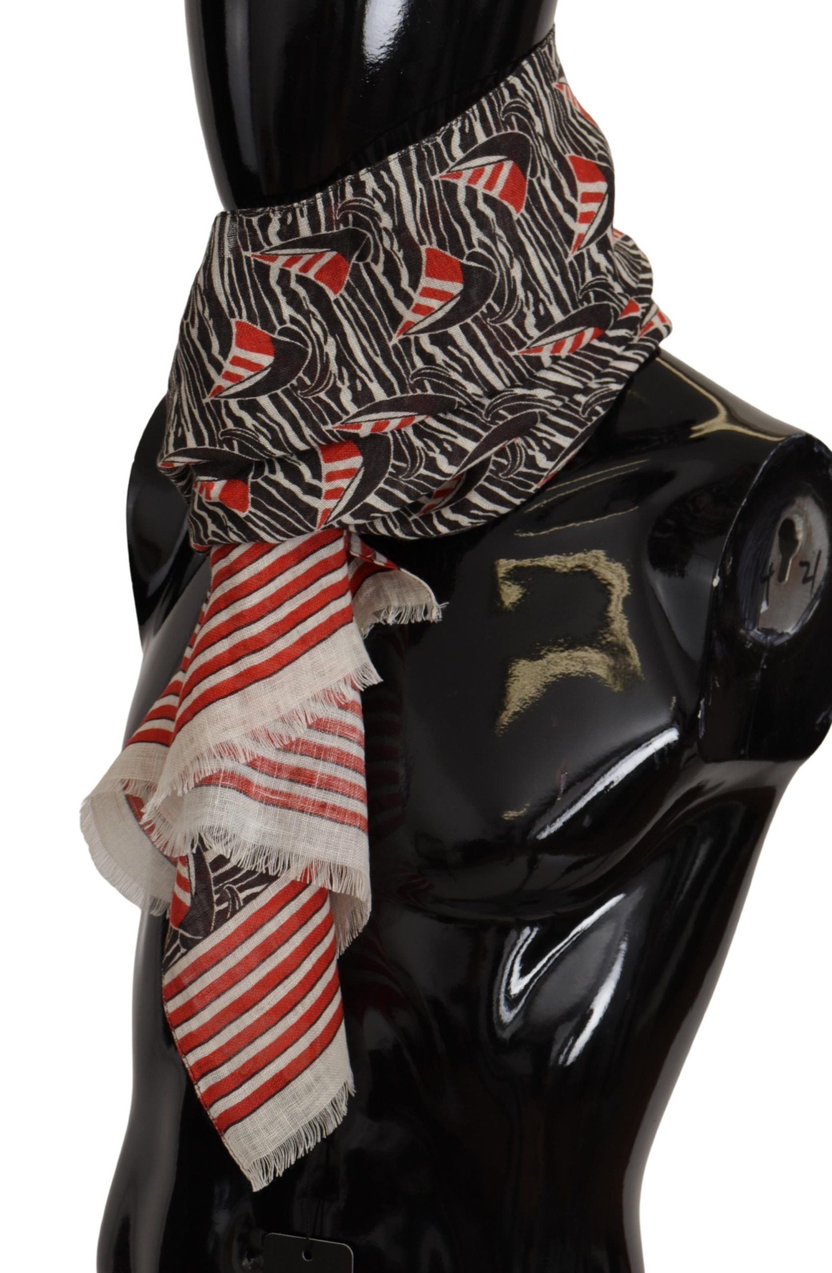 Sciarpa/Stola Dolce & Gabbana in Lino Nero Rosso con Stampa Righe Motivo Barche a Vela