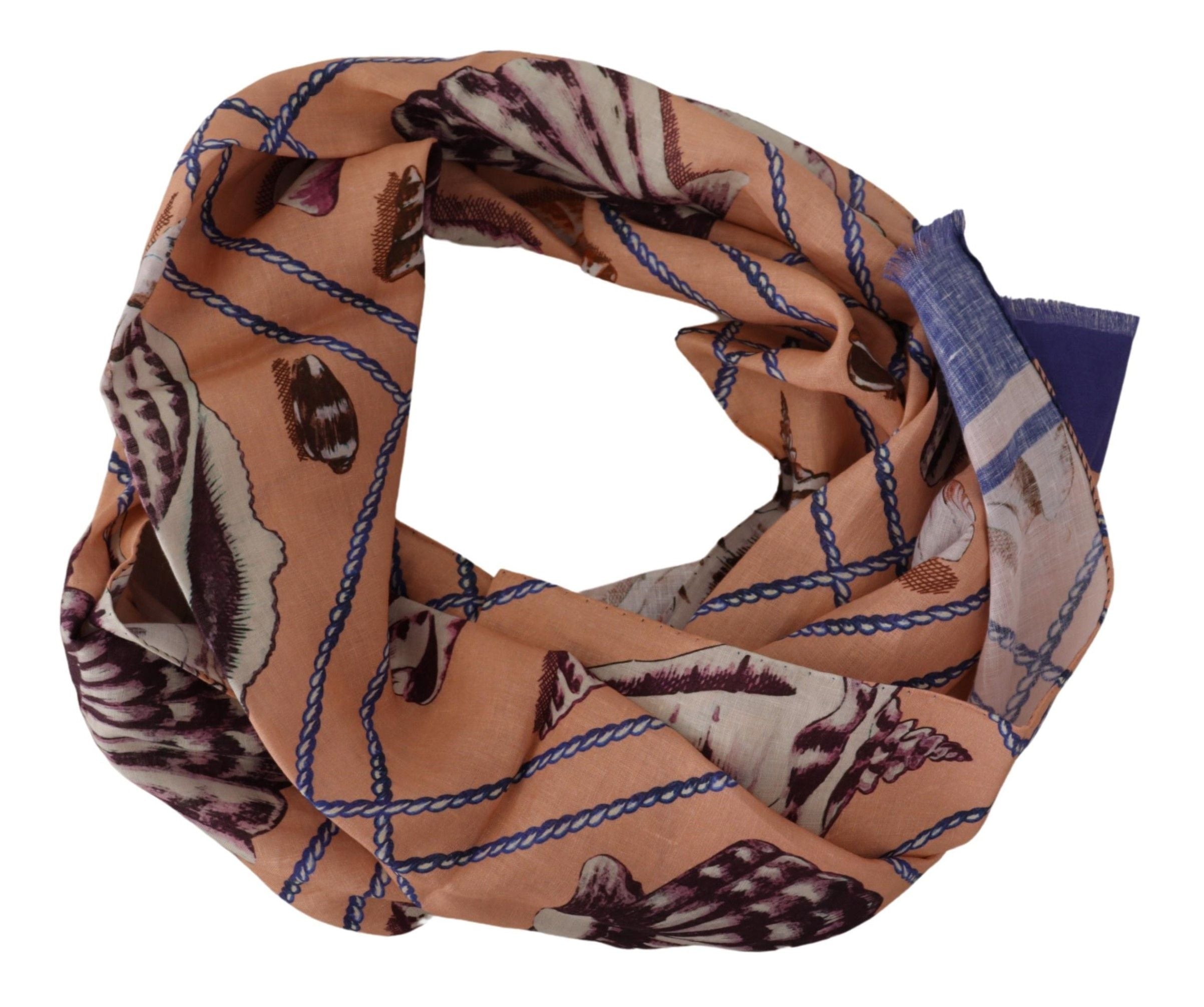 Sciarpa avvolgente da uomo Dolce & Gabbana in lino blu con motivo a conchiglie
