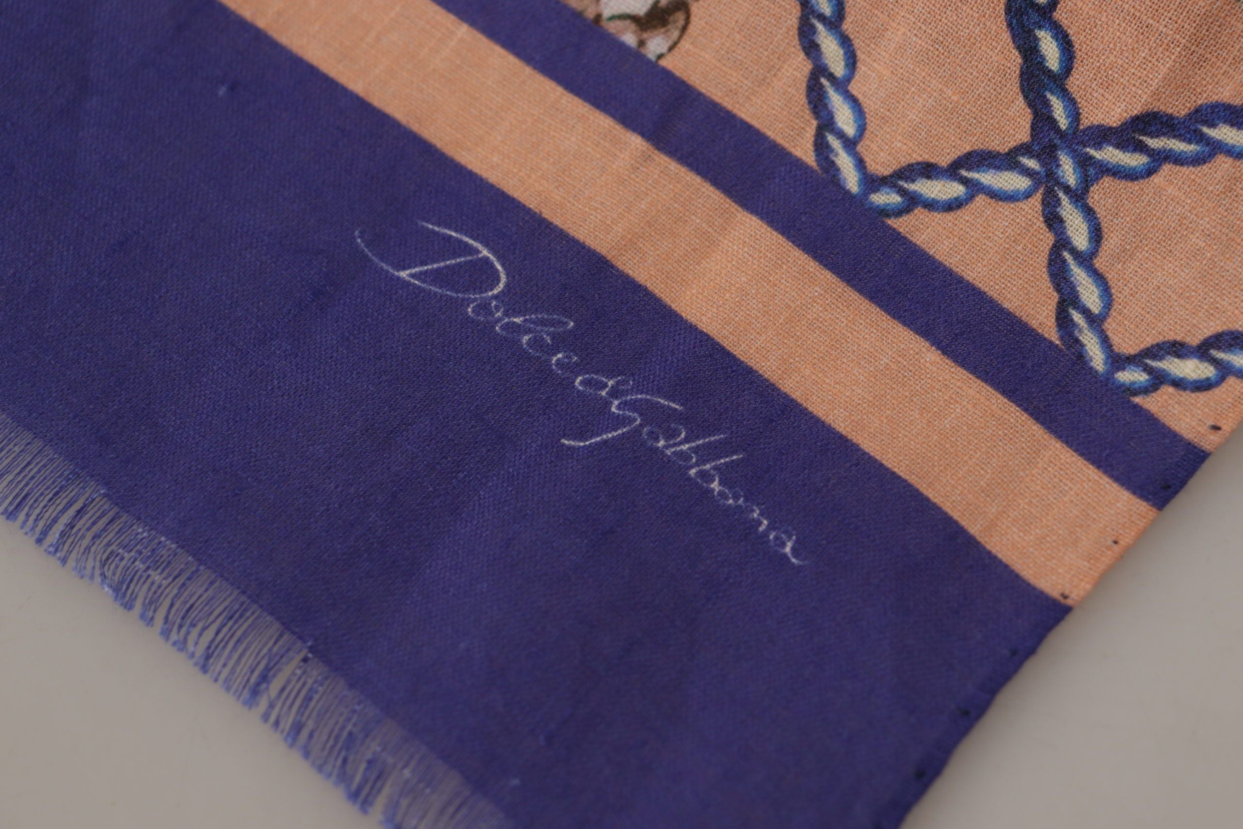 Sciarpa avvolgente da uomo Dolce & Gabbana in lino blu con motivo a conchiglie