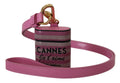 Custodia per Airpods Dolce & Gabbana in pelle rosa e nera con logo in metallo dorato