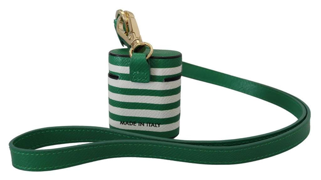 Custodia per Airpods Dolce & Gabbana in Pelle Verde con Logo in Metallo Dorato