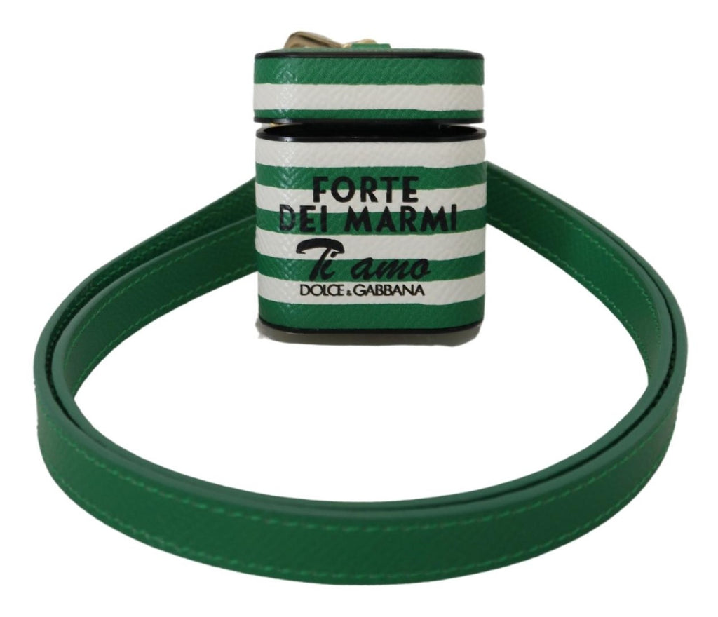 Custodia per Airpods Dolce & Gabbana in Pelle Verde con Logo in Metallo Dorato
