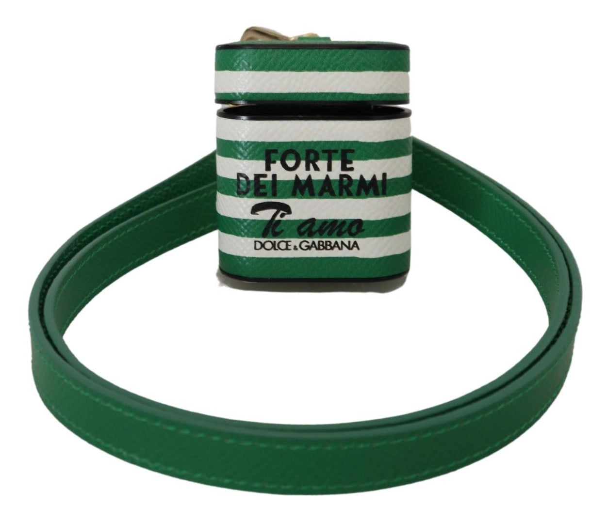Custodia per Airpods Dolce & Gabbana in Pelle Verde con Logo in Metallo Dorato