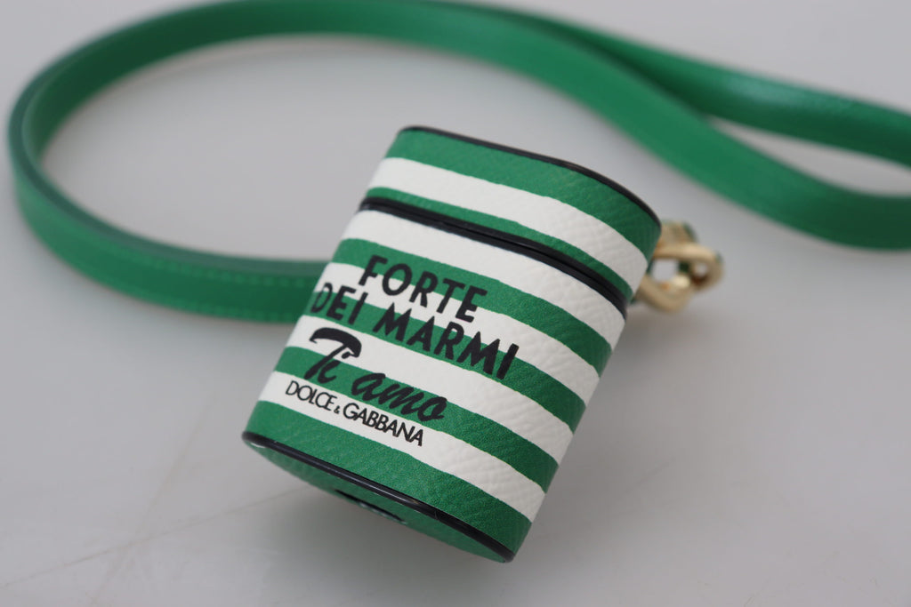 Custodia per Airpods Dolce & Gabbana in Pelle Verde con Logo in Metallo Dorato