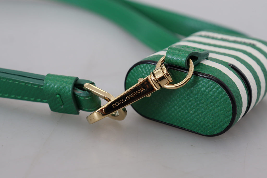 Custodia per Airpods Dolce & Gabbana in Pelle Verde con Logo in Metallo Dorato