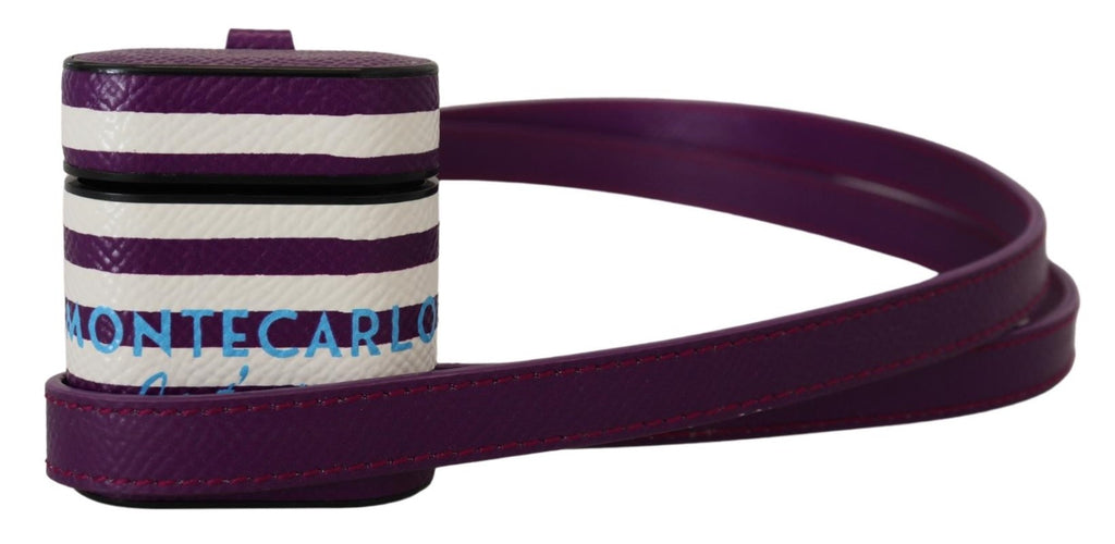 Custodia per Airpods Dolce & Gabbana in Pelle Viola con Logo in Metallo Dorato