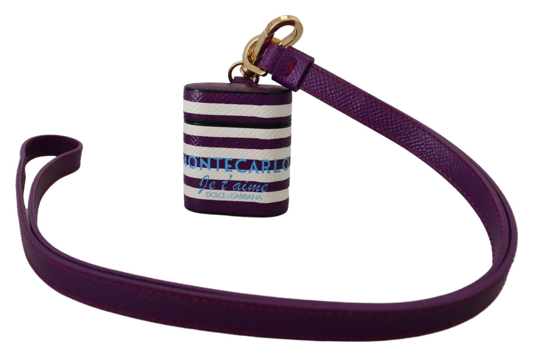 Custodia per Airpods Dolce & Gabbana in Pelle Viola con Logo in Metallo Dorato