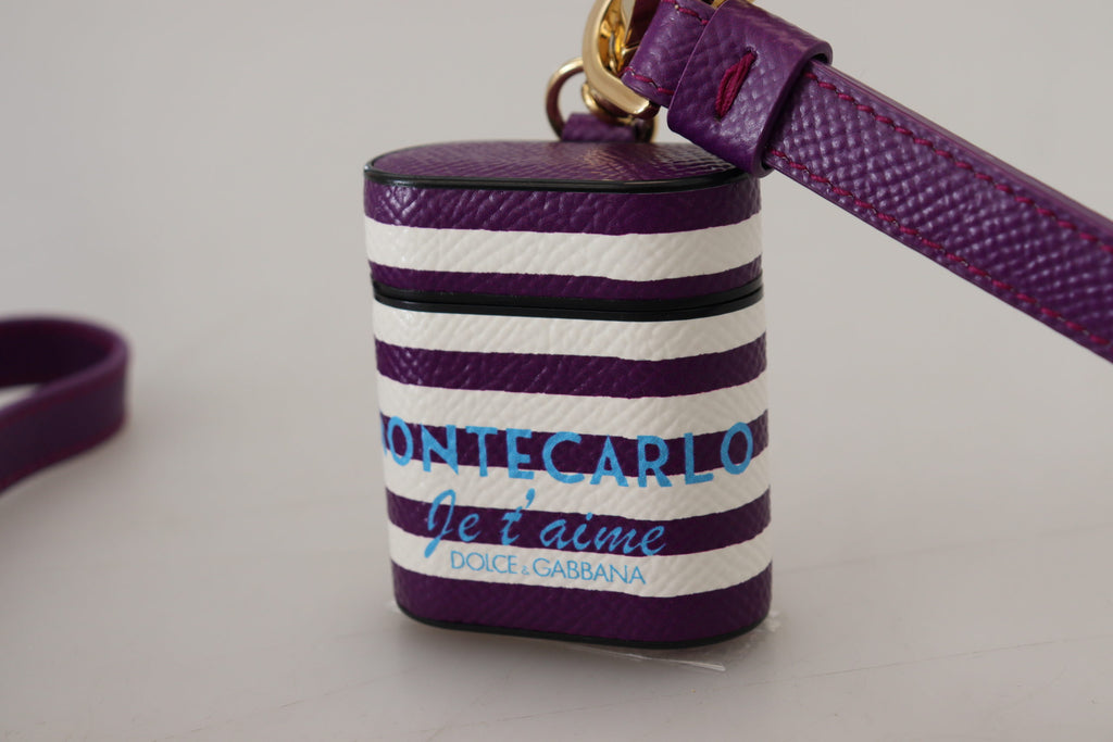 Custodia per Airpods Dolce & Gabbana in Pelle Viola con Logo in Metallo Dorato