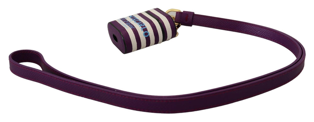 Custodia per Airpods Dolce & Gabbana in Pelle Viola con Logo in Metallo Dorato