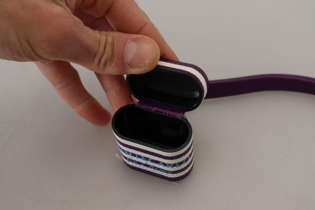 Custodia per Airpods Dolce & Gabbana in Pelle Viola con Logo in Metallo Dorato