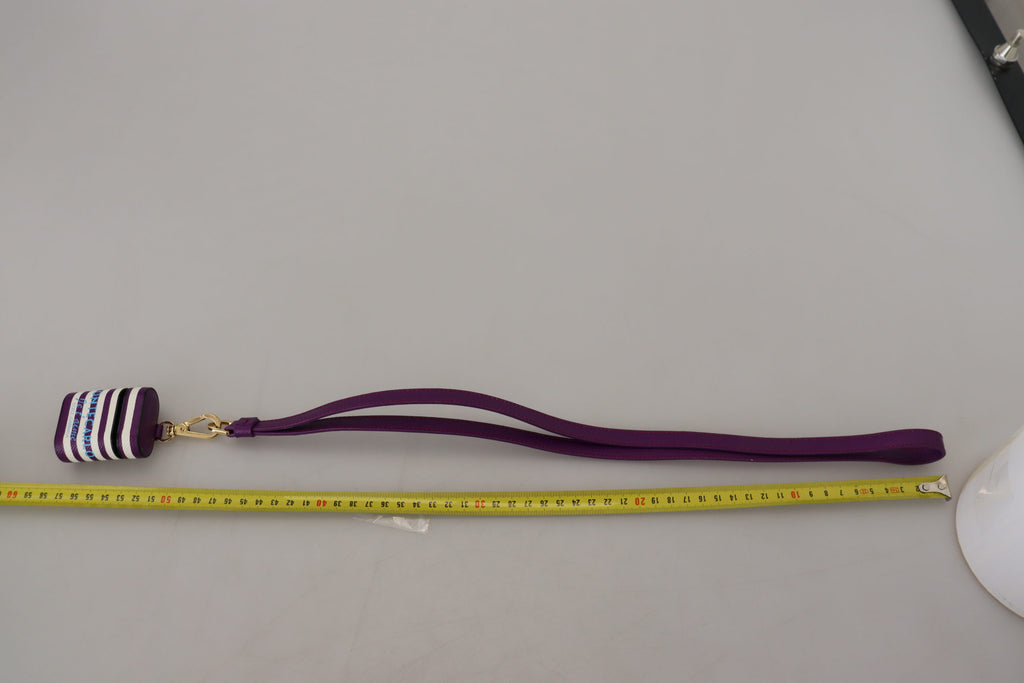 Custodia per Airpods Dolce & Gabbana in Pelle Viola con Logo in Metallo Dorato