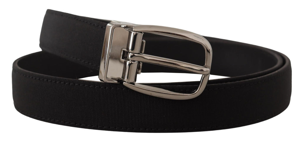 Cintura Dolce & Gabbana in pelle gros grain nera con fibbia a logo argentato