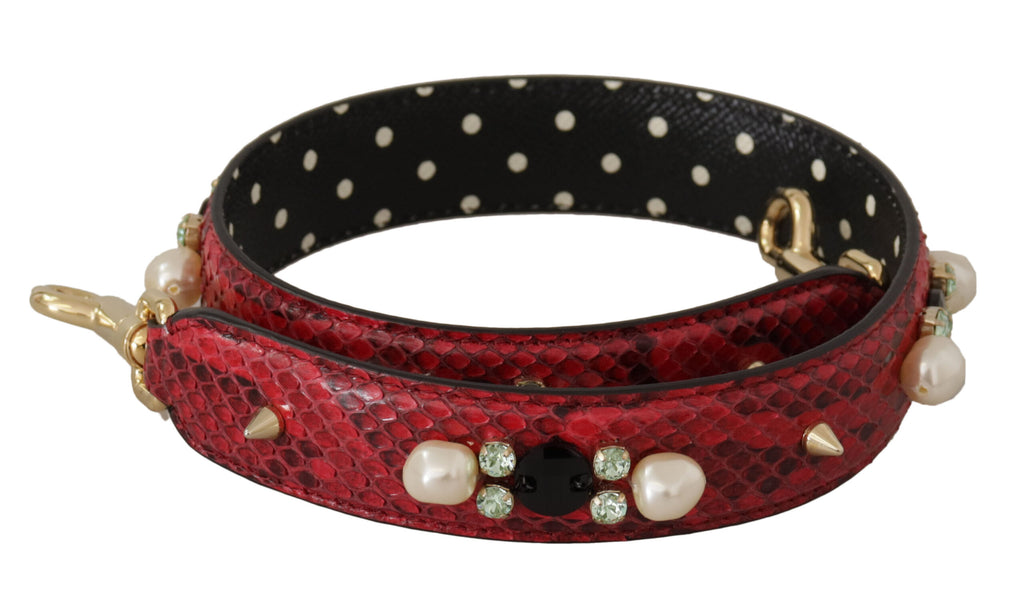 Dolce & Gabbana Tracolla per Borsa in Pelle Esotica Rossa con Cristalli