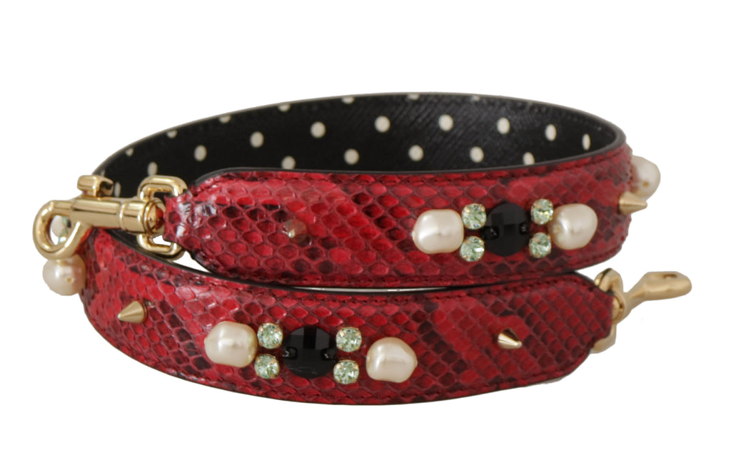 Dolce & Gabbana Tracolla per Borsa in Pelle Esotica Rossa con Cristalli