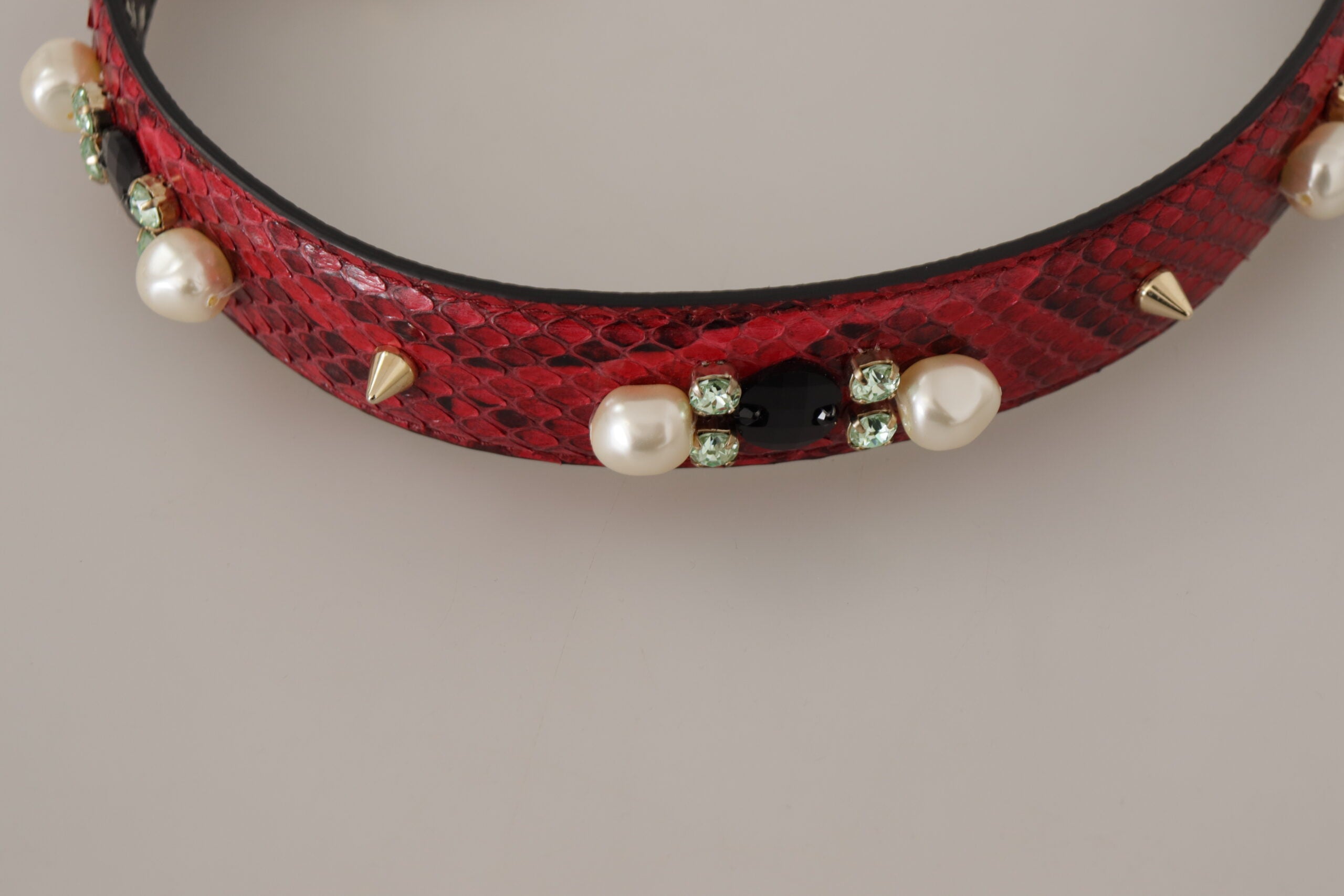 Dolce & Gabbana Tracolla per Borsa in Pelle Esotica Rossa con Cristalli