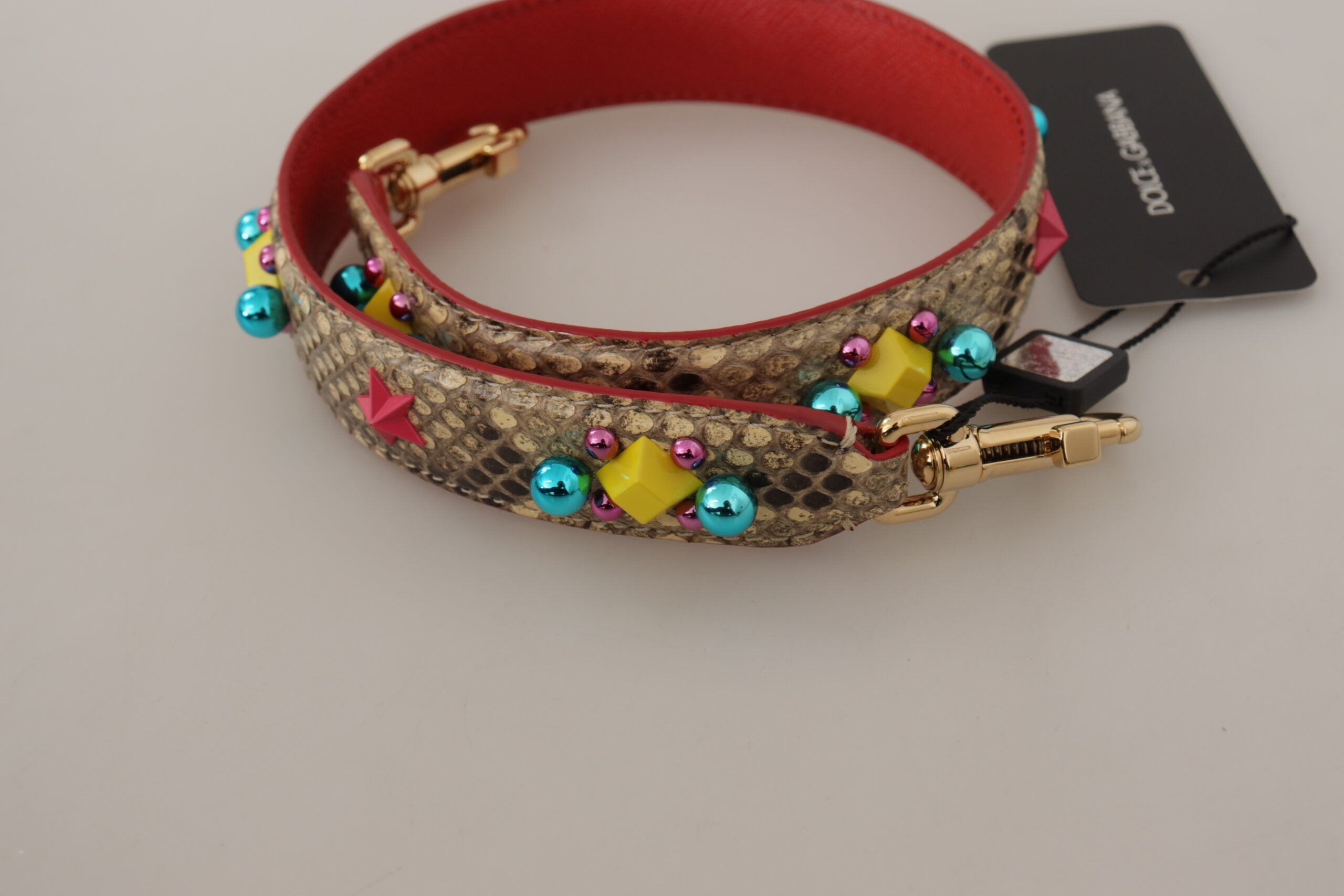 Tracolla Dolce & Gabbana in pelle di pitone beige con cristalli