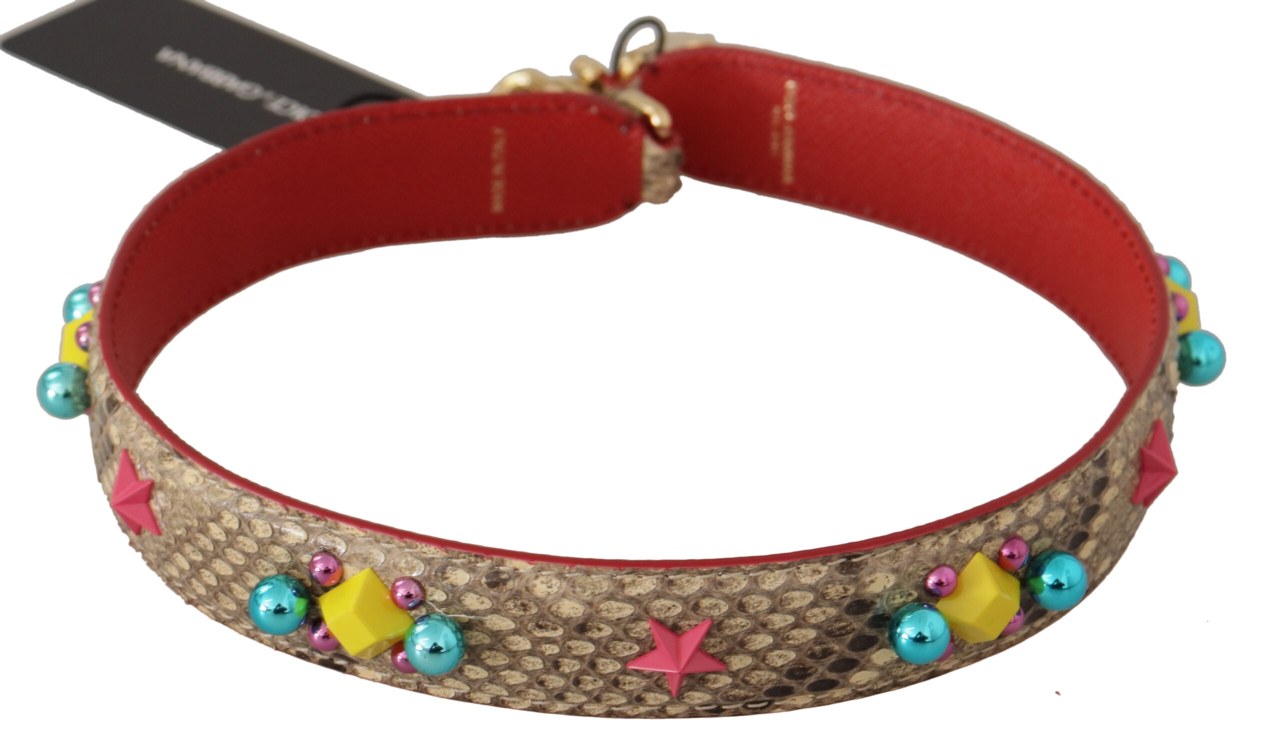 Tracolla Dolce & Gabbana in pelle di pitone beige con cristalli