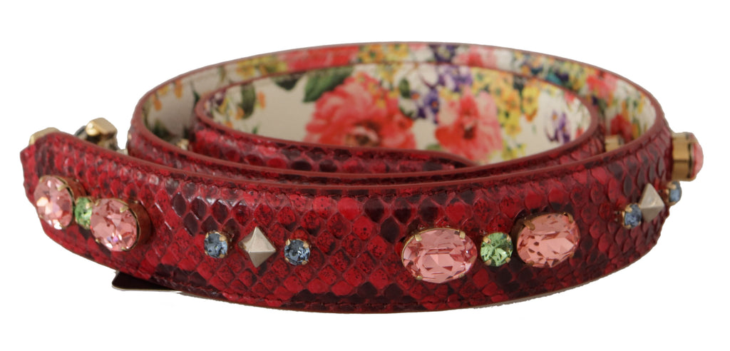 Dolce & Gabbana Tracolla Reversibile in Pelle Esotica Rossa con Cristalli
