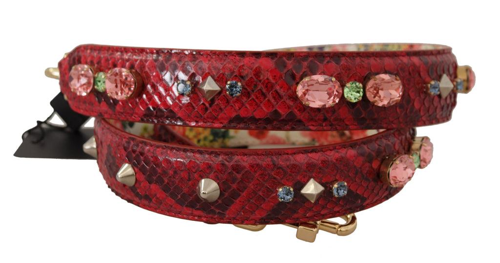 Dolce & Gabbana Tracolla Reversibile in Pelle Esotica Rossa con Cristalli
