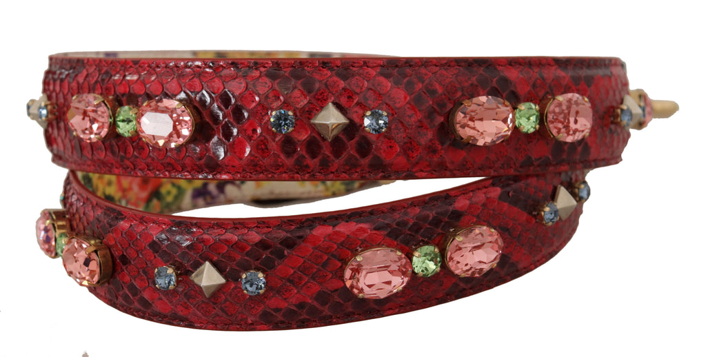 Dolce & Gabbana Tracolla Reversibile in Pelle Esotica Rossa con Cristalli