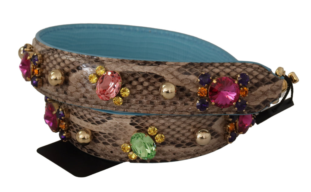 Dolce & Gabbana Tracolla Marrone in Pelle Esotica con Cristalli