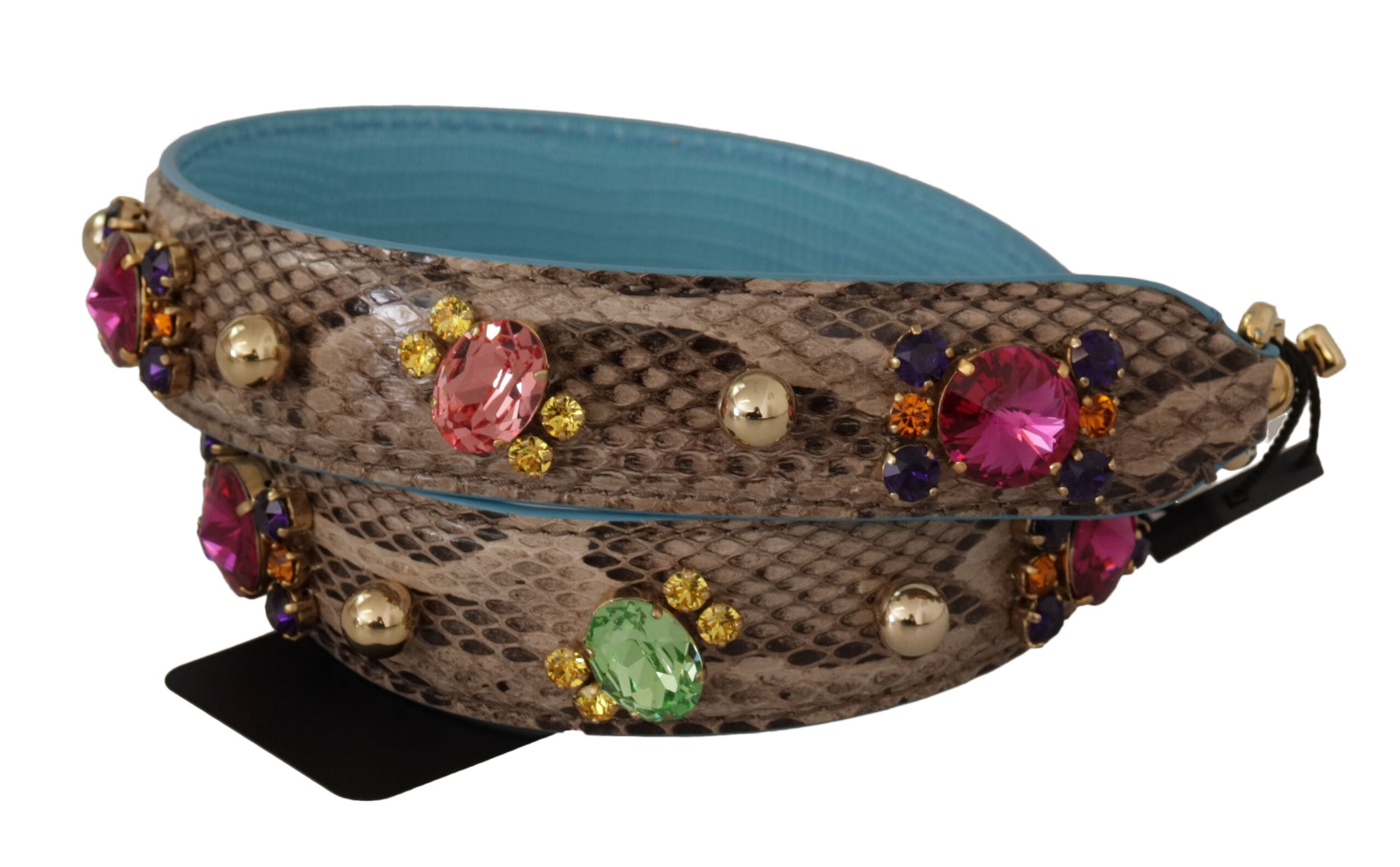 Dolce & Gabbana Tracolla Marrone in Pelle Esotica con Cristalli