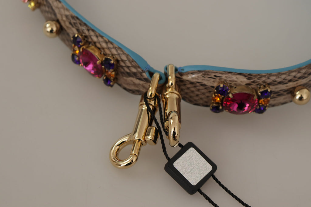 Dolce & Gabbana Tracolla Marrone in Pelle Esotica con Cristalli