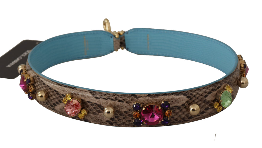 Dolce & Gabbana Tracolla Marrone in Pelle Esotica con Cristalli