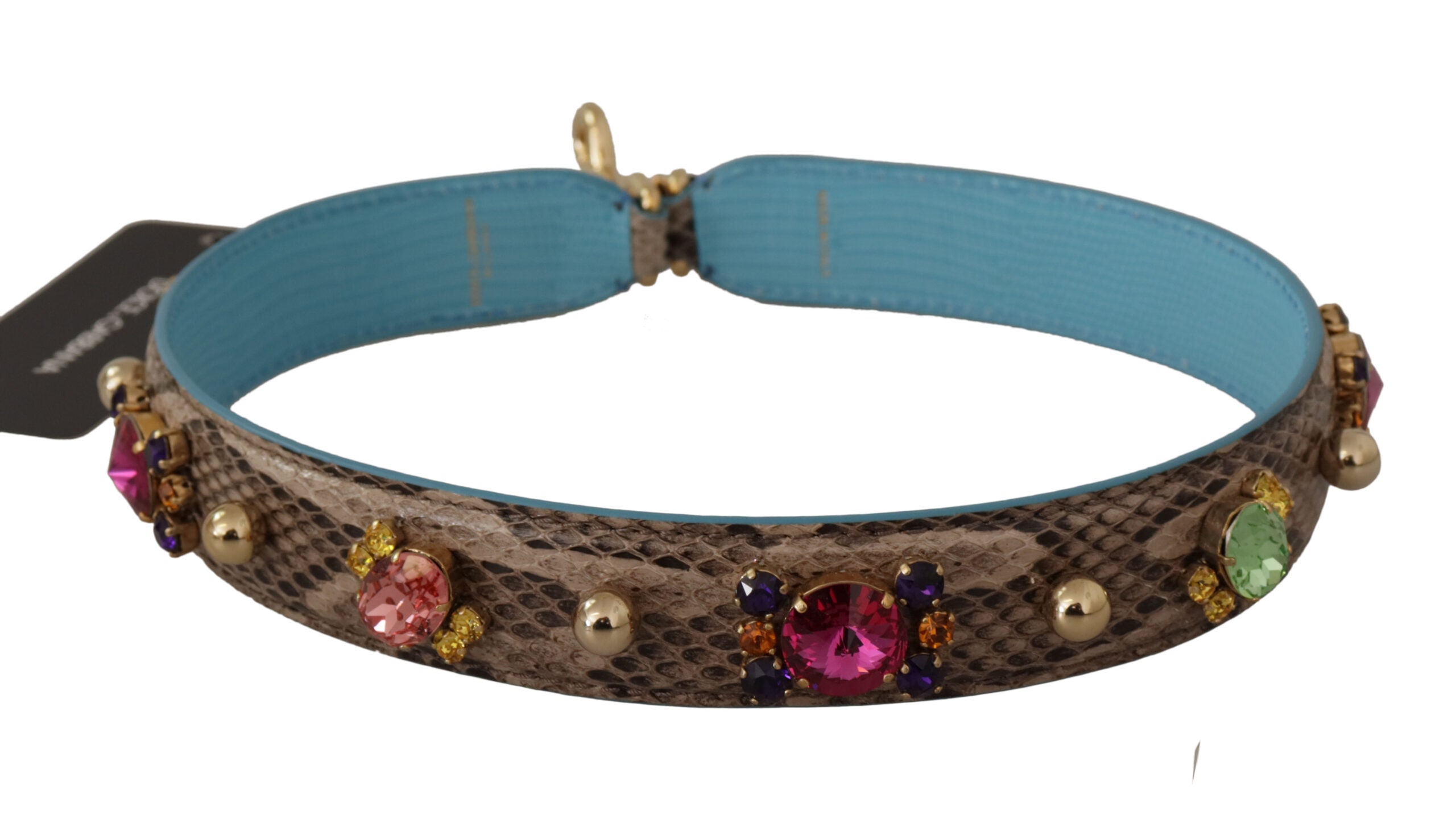 Dolce & Gabbana Tracolla Marrone in Pelle Esotica con Cristalli